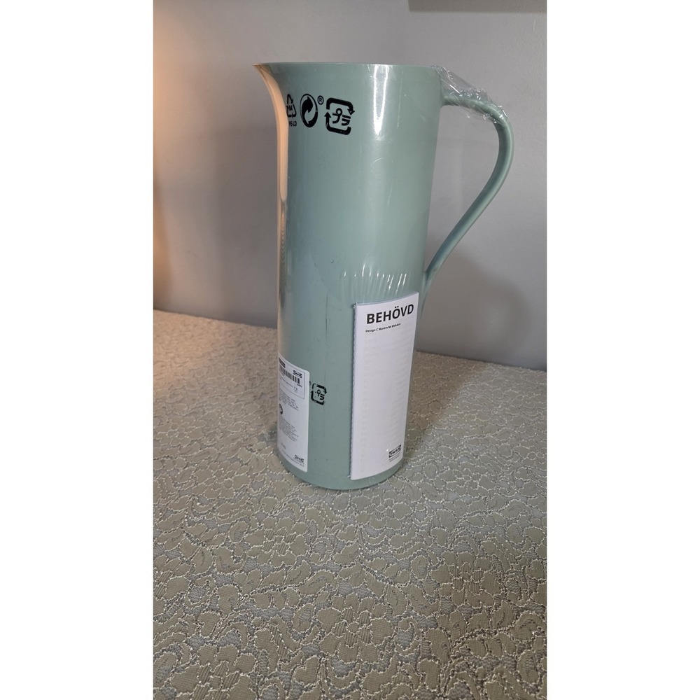 Ikea Behovd Vacuum Thermos Carafe 32 Oz Light Green Glass Lined Hot Cold